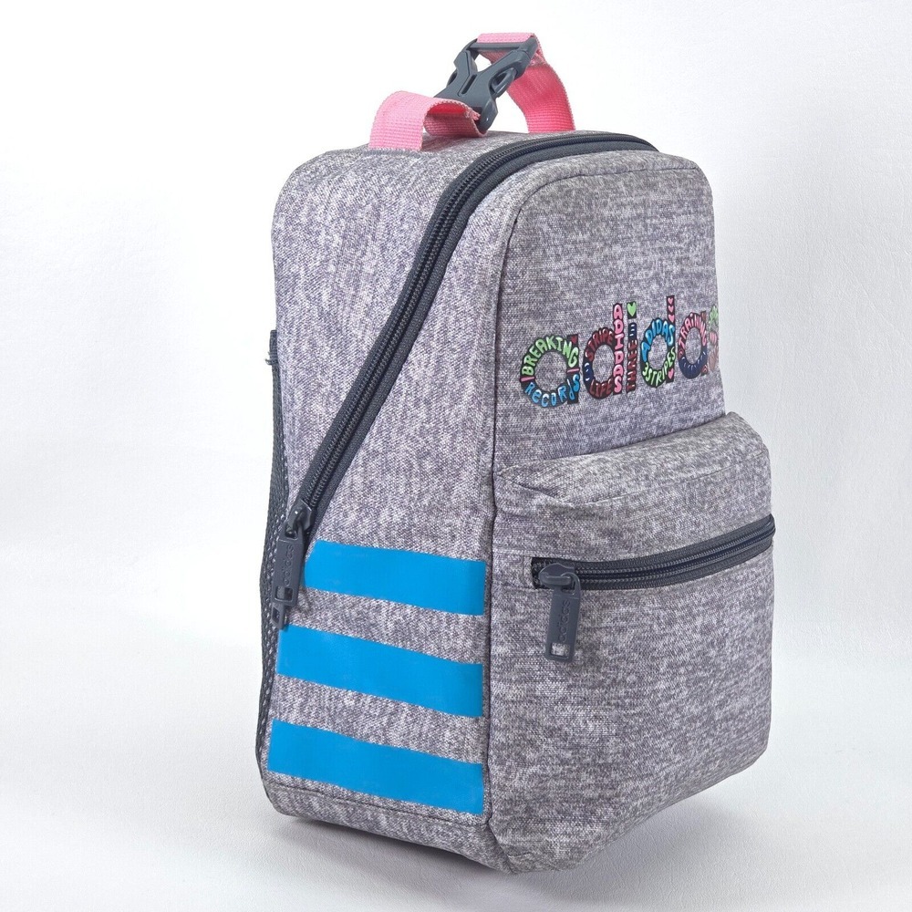 adidas Santiago 2 Insulated Lunch Bag Gray Three‎ Stripe Brand Full Zip Colorful